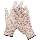 Перчатки садовые прозрачное PU покрытие 13 класс вязки бело-розовые размер L GRINDA (11291-L)