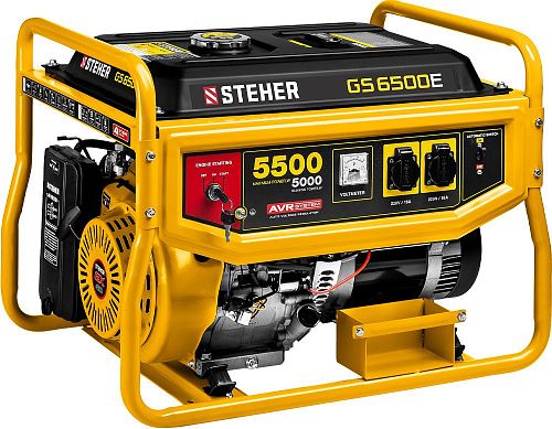 Электрогенератор GS-6500Е 5.5кВт 75кг бензиновый электростартер STEHER