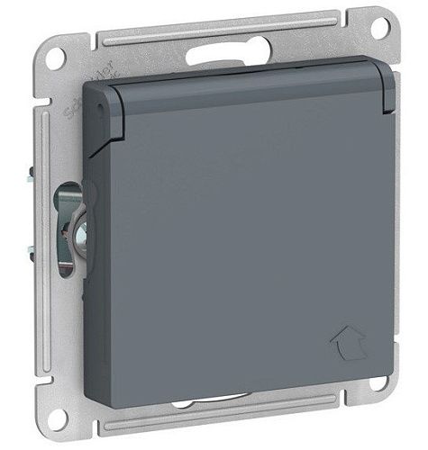 Розетка с/з с защитными шторками с крышкой 16А IP20 (грифель) ATLASDESIGN SE