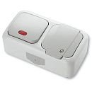 Блок ОУ выключатель 1кл с подсветкой + розетка 1м с з/к с крышкой IP54 (серый) Palmiye VI-KO