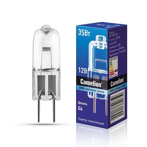 Лампа галогенная капсула JC 35Вт 3000К 650Лм G4 12В Camelion