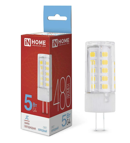 Лампа светодиодная капсула LED-JC 5Вт 6500K 480Лм G4 IN HOME