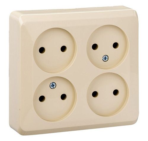 Розетка ОУ 4-я без заземления квадратная (кремовый) ЭТЮД SE