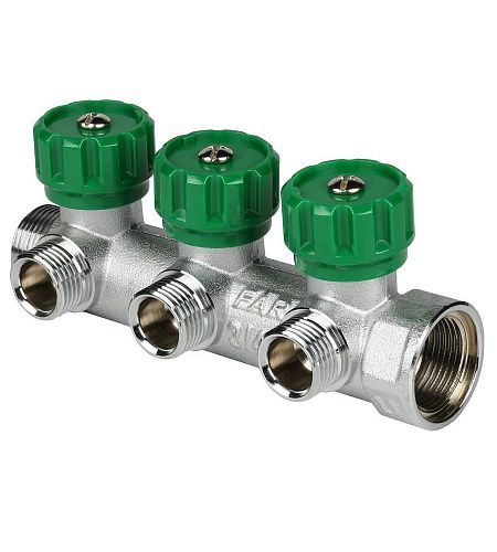 Коллектор регулирующий 3/4" (ВР-НР) с 3 отв. 1/2"EU с вставкой под пл. уплотнение FK 3822 3412UN FAR