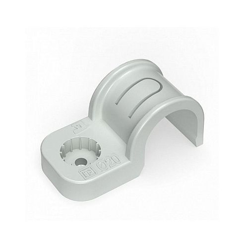 Крепеж-скоба пластиковая для труб быстрого монтажа 20мм (под монтажный пистолет) (серая) Промрукав