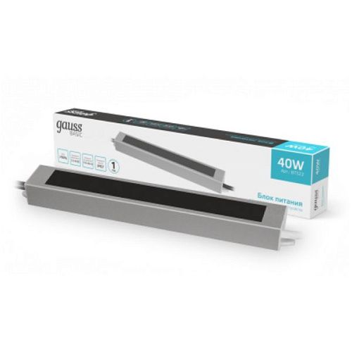 Блок питания для светодиодных лент 40Вт 12В 220х30х20мм IP67 GAUSS Basic