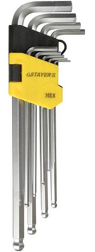 Набор ключей имбусовых длинные 9 предметов с шариком HEX 1.5-10мм Cr-V 2741-H9-2 MASTER STAYER