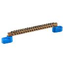 Шина N "ноль" 20 отверстий 2 изолятора "стойка"  6х9мм латунь (синий)