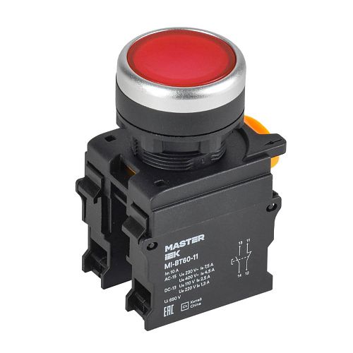 Кнопка d=22мм 1NO+1NC красная MASTER IEK