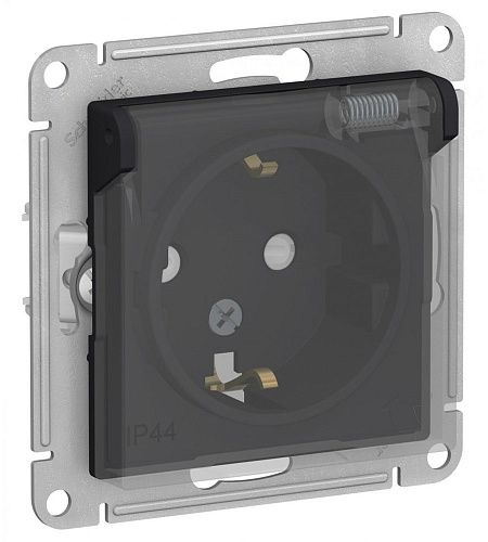 Розетка с заземлением с защитными шторками с крышкой 16А IP44 (карбон) ATLASDESIGN AQUA SE