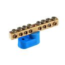 Шина N "ноль" 8 отверстий 1 изолятор "стойка" 6х9мм латунь (синий)
