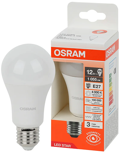 Лампа светодиодная ЛОН LS CLA 75 12W 840 170-250V FR E27 1055Lm d60х120  матовая OSRAM