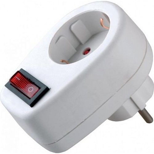 Евророзетка-переходник с з/к 16А 220В IP20 SA 1/1-ZDV с выключателем (белый) Volsten