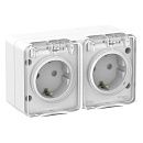 Розетка ОУ 2-я с заземлением с защитными шторками 16А IP54 (белый) AtlasDesign Profi54 SE