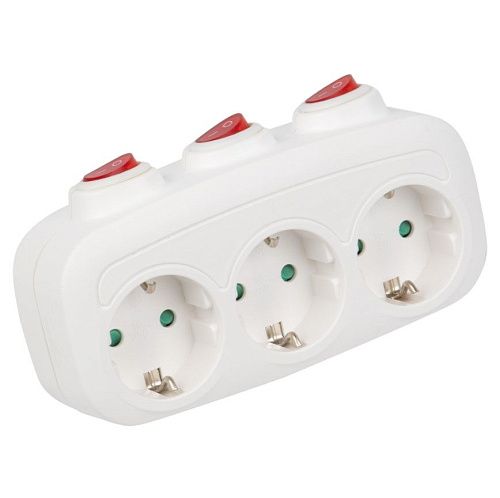 Разветвитель сетевой с выключателем. с/з. 3 гнезда 16А 3500Вт белый S-GES3-16OB WHITE Uniel