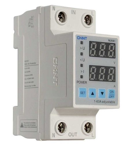 Реле напряжения и тока DIN NJVA1-63 1P+N 63А нагрузка сверху CHINT 508568