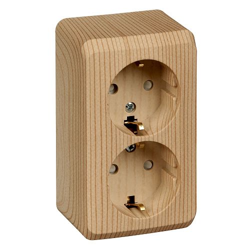 Розетка ОУ 2-я с заземлением с защитными шторками (сосна) ЭТЮД SE