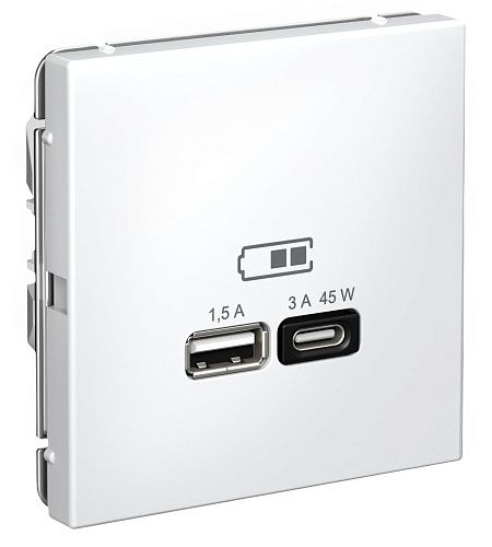 Розетка A USB + тип-C 45Вт высокоскор.заряд. QC PD (белый) ARTGALLERY SE