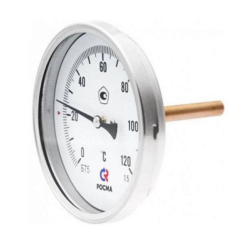 Термометр биметаллический аксиальный 63мм 0-120С G1/2 гильза 46мм класс .2.5 РОСМА БТ-31.211