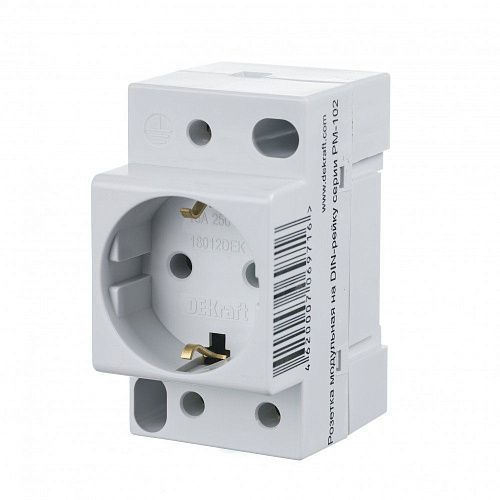 Розетка модульная на DIN-рейку 2P+PEN 16A 220В РМ-102 DEKraft