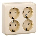 Розетка ОУ 4-я с заземлением с защитными шторками квадратная (кремовый) ЭТЮД SE