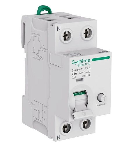 Устройство защитного отключения 25А 2п 30мА тип AC 230В Systeme9 SE (S9R12225)