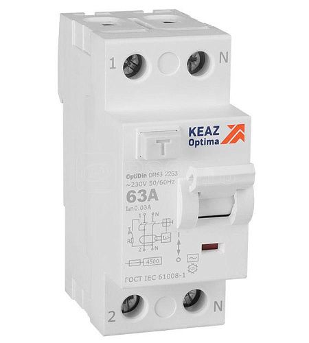 Устройство защитного отключения 2п 63А 30мА тип AC DM63-2263-АС-4.5-УХЛ4 КЭАЗ (343890) 