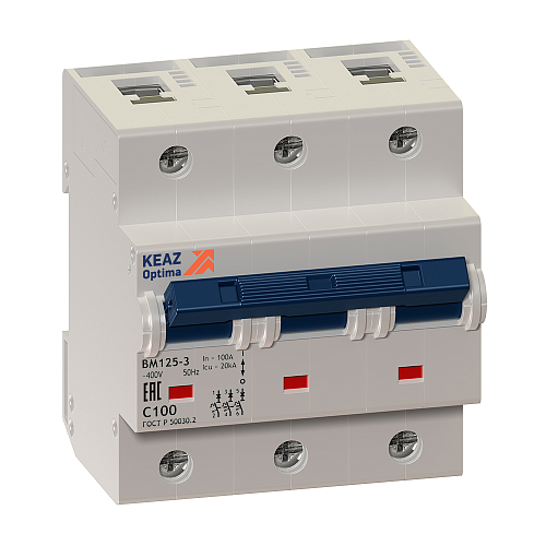 Автоматический выключатель 3п C100 20.0kA OptiDin BM125-3C100-8ln КЭАЗ (138545)