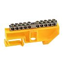 Шина PE "земля" на изоляторе DIN 10 групп 6х9мм никелированная (желтый)