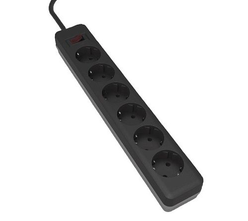 Удлинит. 6 гн. с сет/ф LE E1S ПВС 3х0.75 1.8м 10А земля черный/серый LEEK 