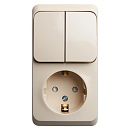 Блок ОУ: розетка с заземлением с защитными шторками + выключатель 2кл (кремовый) ЭТЮД SE