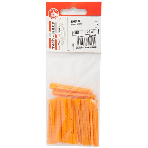 Дюбель распорный 6х52 универсальный (полипропилен) (20шт) Tech-Krep 102931 