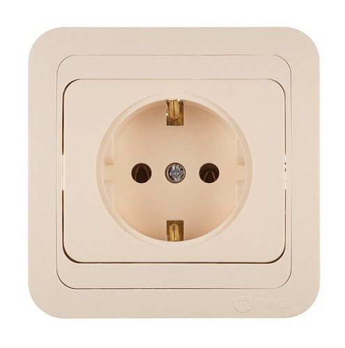 Розетка СУ с заземлением со вставкой (крем) Mimoza MAKEL