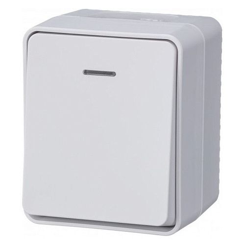 Выключатель ОУ 1кл с подсветкой 10АХ IP54 (белый) AtlasDesign Profi54 SE