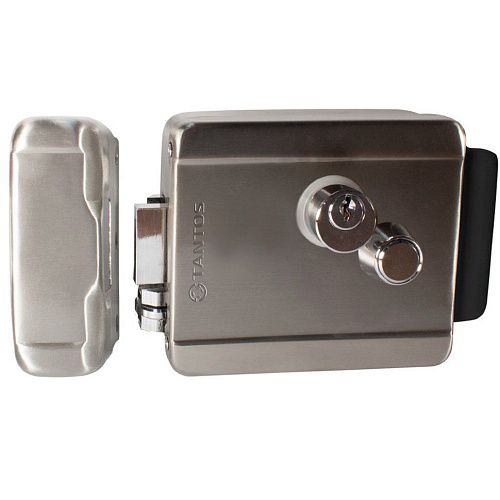 Электромеханический накладной универсальный УЛИЧНЫЙ замок с блокировкой кнопки (нерж.сталь) 12В TANTOS TS-EL2369 Classic