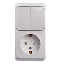 Блок ОУ: розетка с заземлением с защитными шторками + выключатель 2кл (белый) ЭТЮД SE