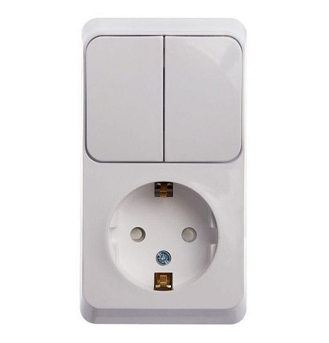Блок ОУ: розетка с заземлением с защитными шторками + выключатель 2кл (белый) ЭТЮД SE