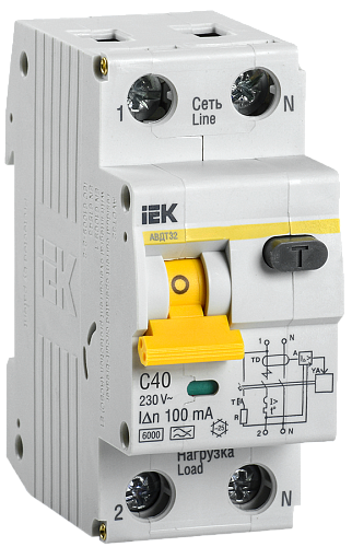Дифференциальный автоматический выключатель 1п+N С40 100мА 6.0кА тип A АВДТ-32 KARAT ИЭК (MAD22-5-040-C-100)