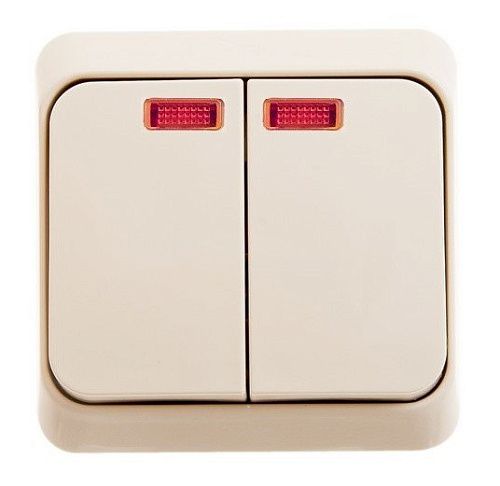 Выключатель ОУ 2кл с подсветкой (кремовый) ЭТЮД SE