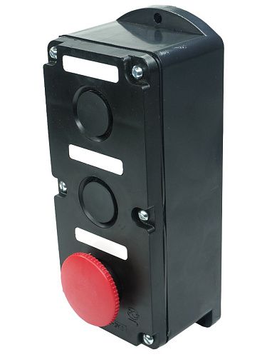 Пост кнопочный ПКЕ 222/3 У2 10А 660В 3 элемента черный цилиндр и красный гриб. накладной IP54 Электротехник