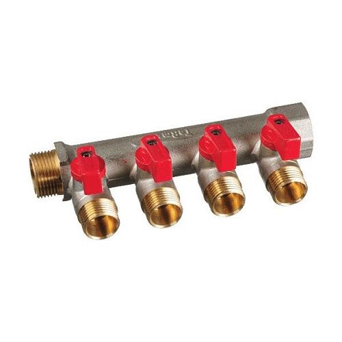Коллектор с шаровыми кранами 3/4 х1/2"х4 вых. конус TERMA 14017