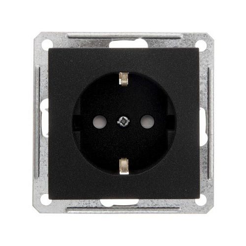 Розетка СУ с заземлением с защитными шторками (черный бархат) W59 SE