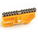 Шина PE "земля" на изоляторе DIN 12 групп 6х9мм никелированная (желтый)