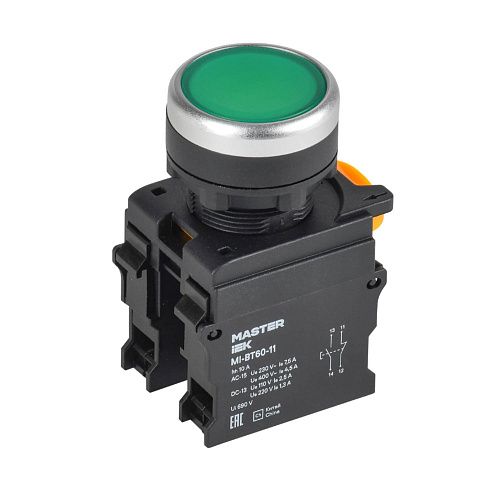 Кнопка d=22мм 1NO+1NC зелёная MASTER IEK