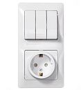 Блок СУ: розетка с заземлением с защитными шторками + выключатель 3кл (белый) GLOSSA SE