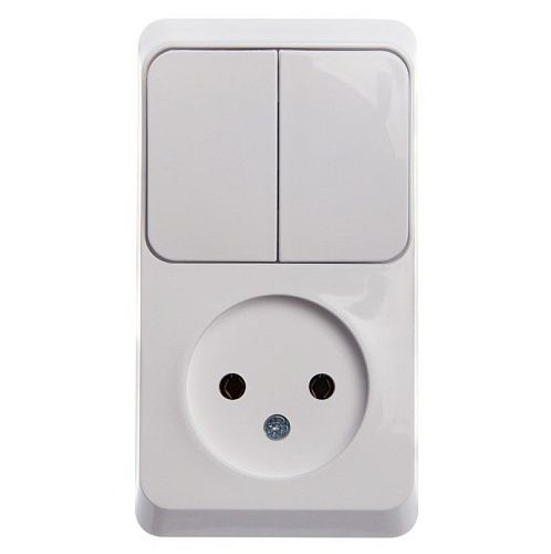 Блок ОУ: розетка без заземления + выключатель 2кл (белый) ЭТЮД SE