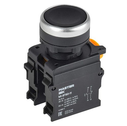 Кнопка d=22мм 1NO+1NC чёрная MASTER IEK