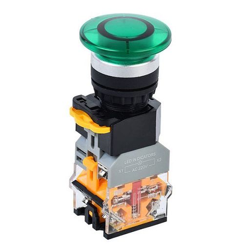 Кнопка D8-11MD "Грибок" Ø22мм 1з+1р с подсветкой зеленая ИЭК