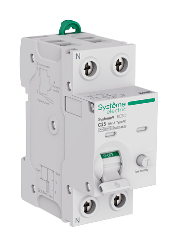 Дифференциальный автоматический выключатель 1п+N 25А 6.0kA 30мА тип AC Systeme9 SE (S9D51625)
