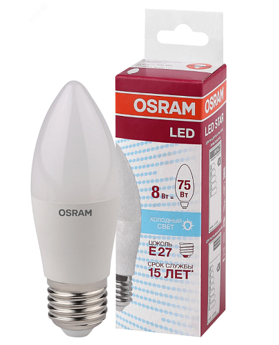 Лампа светодиодная свеча STAR CLASSIC LS CLB 8Вт 840 4000К 806Лм E27 4058075210776 OSRAM